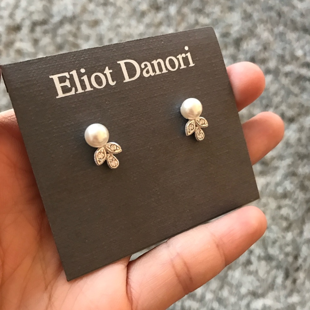 Eliot Danori Pearl Studs with Silver Leaf Accents